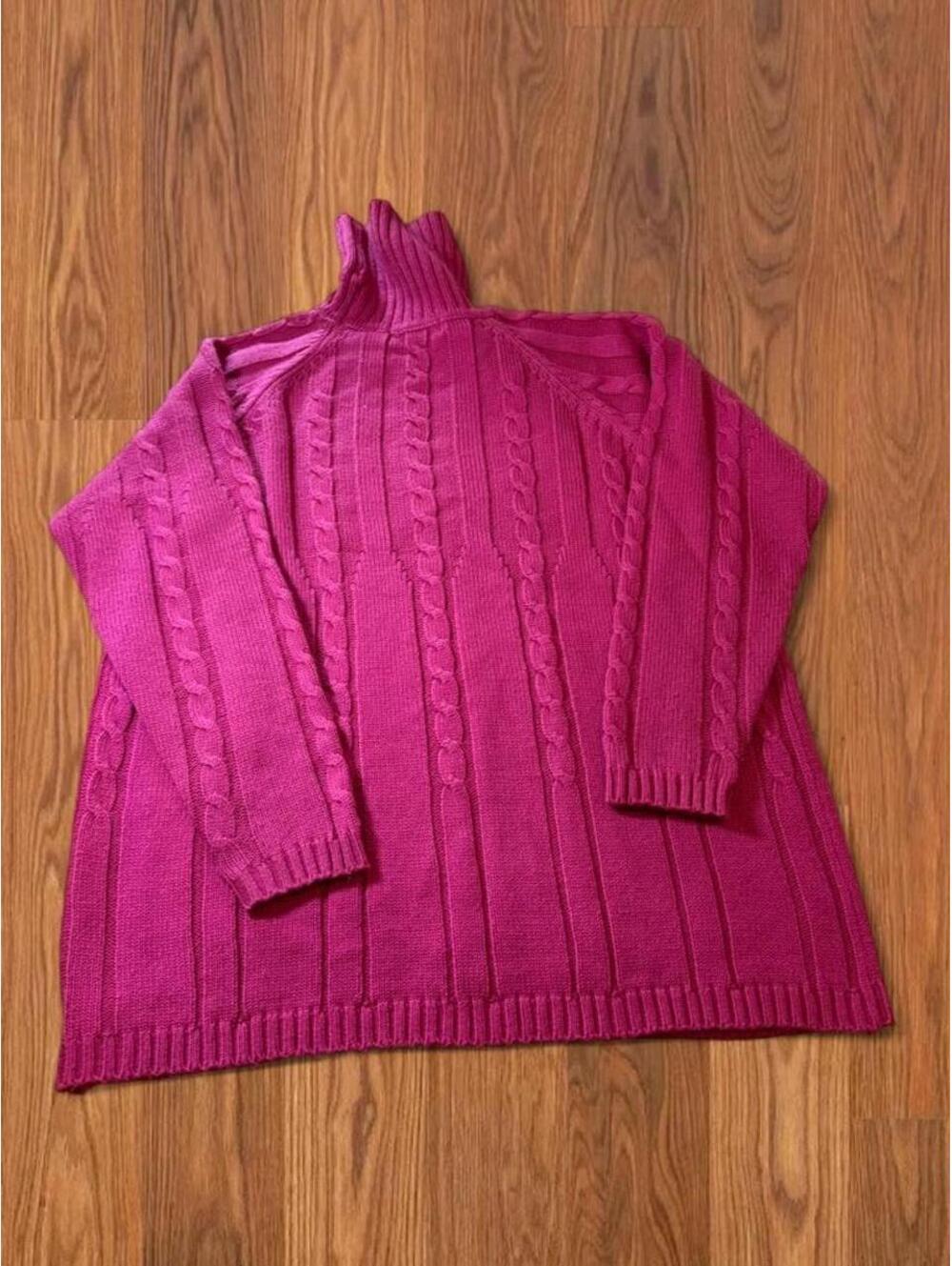 Karen Scott Pink Cable Knit Turtleneck Sweater Womens Size M Cozy Gorpcore